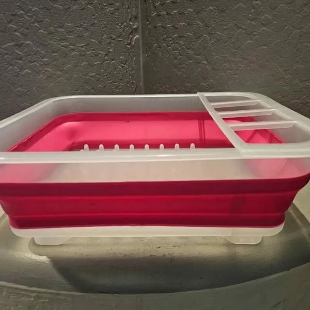 Collapsible Pink Dish Strainer 14